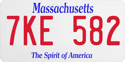 MA license plate 7KE582