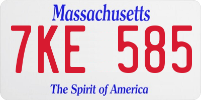MA license plate 7KE585