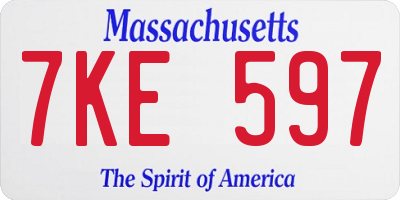 MA license plate 7KE597