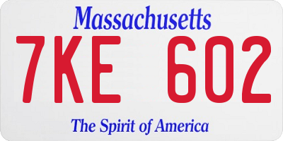 MA license plate 7KE602