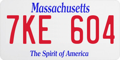 MA license plate 7KE604