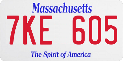 MA license plate 7KE605