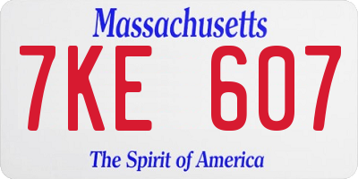 MA license plate 7KE607