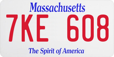 MA license plate 7KE608