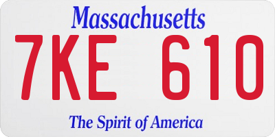 MA license plate 7KE610