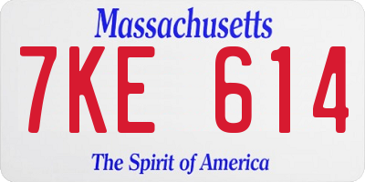 MA license plate 7KE614