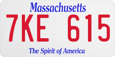 MA license plate 7KE615