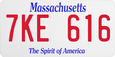 MA license plate 7KE616