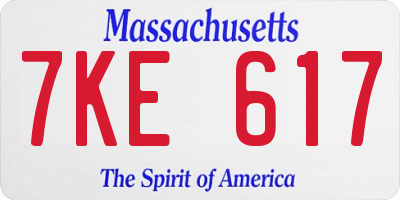 MA license plate 7KE617