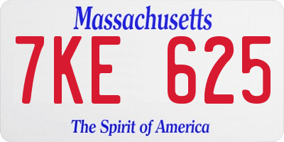 MA license plate 7KE625