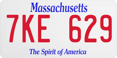 MA license plate 7KE629