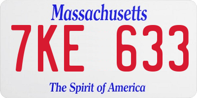 MA license plate 7KE633