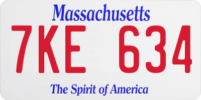 MA license plate 7KE634