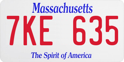 MA license plate 7KE635