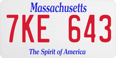 MA license plate 7KE643