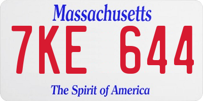 MA license plate 7KE644