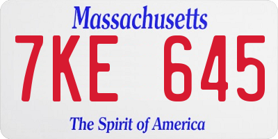 MA license plate 7KE645