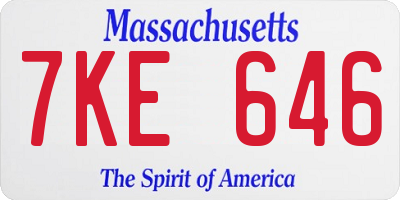 MA license plate 7KE646