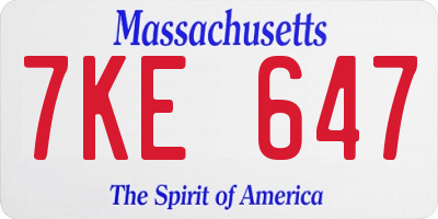 MA license plate 7KE647