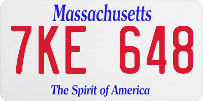 MA license plate 7KE648