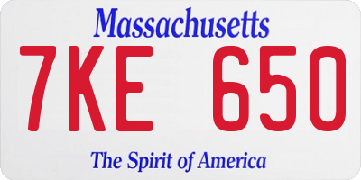 MA license plate 7KE650