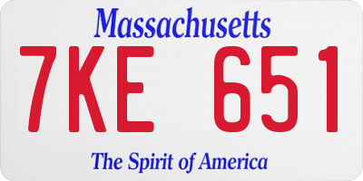 MA license plate 7KE651