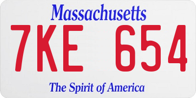 MA license plate 7KE654