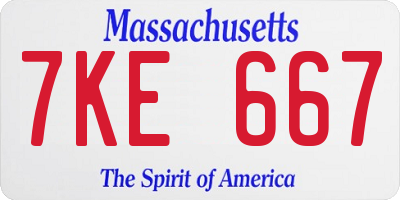 MA license plate 7KE667
