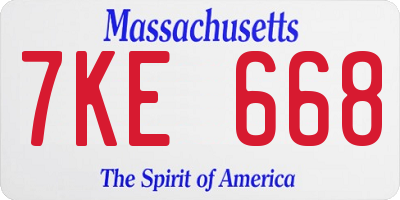 MA license plate 7KE668
