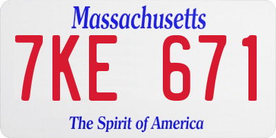 MA license plate 7KE671