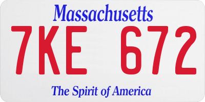 MA license plate 7KE672