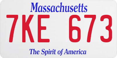MA license plate 7KE673