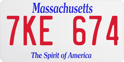 MA license plate 7KE674