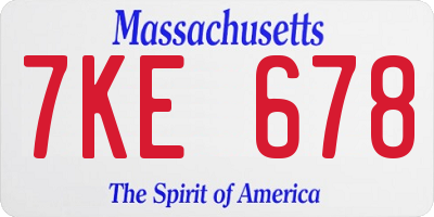 MA license plate 7KE678