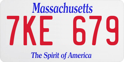 MA license plate 7KE679
