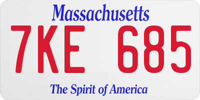 MA license plate 7KE685
