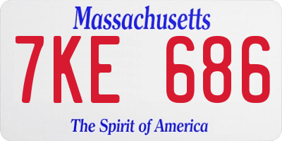 MA license plate 7KE686