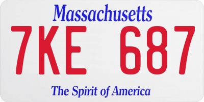 MA license plate 7KE687