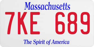 MA license plate 7KE689