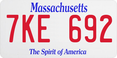 MA license plate 7KE692