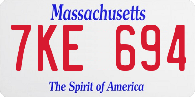 MA license plate 7KE694