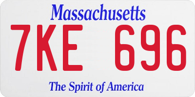 MA license plate 7KE696