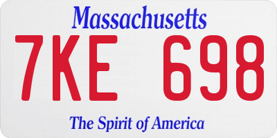 MA license plate 7KE698