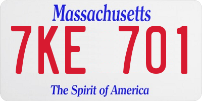 MA license plate 7KE701