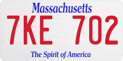 MA license plate 7KE702