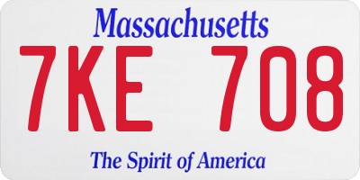 MA license plate 7KE708