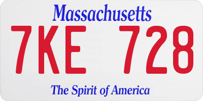 MA license plate 7KE728