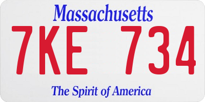MA license plate 7KE734