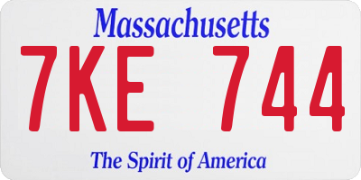 MA license plate 7KE744