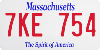 MA license plate 7KE754